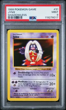 1999 POKEMON GAME BASE SET 31 JYNX SHADOWLESS PSA 9 MINT - Image 1