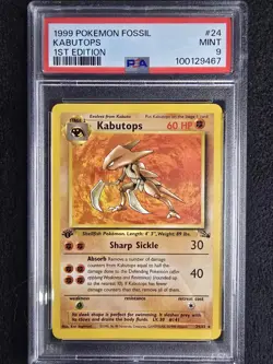 1999 POKEMON FOSSIL 1ST EDITION #24 KABUTOPS PSA 9 - Image 1