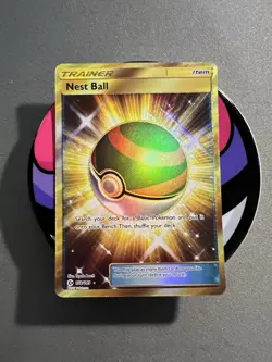 Pokemon Card TCG Nest Ball Gold Sun & Moon Base Set 158/149 Secret Rare NM - Image 1