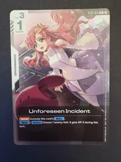 FOIL Unforeseen Incident ST01-014 Gundam TCG Participation Promo Card Game Lacus - Image 1