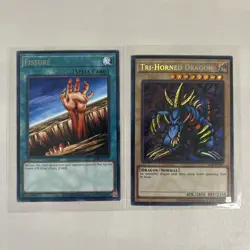 Lot of 2 Yugioh LOB-EN000 Tri-Horned Dragon Card Secret Rare & Fissure 25th - Image 1