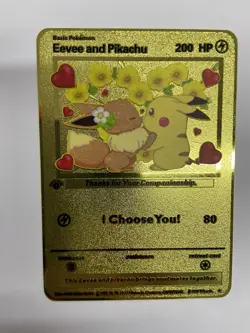 Eevee and Pikachu Gold Metal Pokemon Card-Collectible Gift Display！luck~ - Image 1