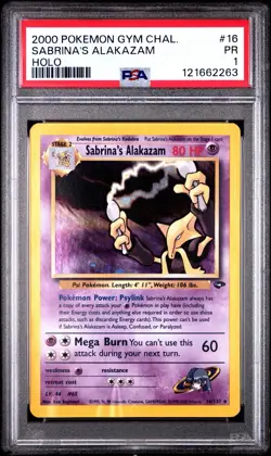 PSA 1 Sabrina’s Alakazam Holo 16/132 Gym Challenge 2000 Pokemon WoTC PR - Image 1