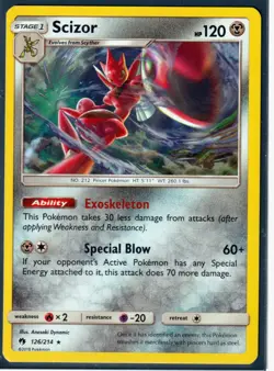 2018 POKEMON SCIZOR 126/214- LOST THUNDER - HOLO - RARE - NM (S1) - Image 1