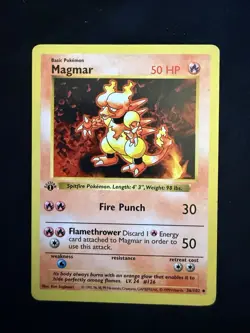 Pokemon First Edition Card Magmar Base Set 50 HP Fire Punch Flamethrower - Image 1