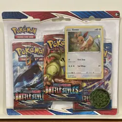 Pokemon TCG Sword & Shield Battle Styles 3 Pack Blister EEVEE Foil Promo Card - Image 1