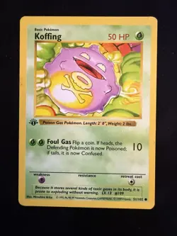 1st Edition Shadowless Koffing 51/102 Base Set Rare Vintage 1999 Pokemon Card - Image 1