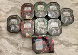 Pokemon TCG Paldean Fates Tins Lot Of 8 Plus 1 Crowd Zenith Moltres Tin Sealed - Image 1