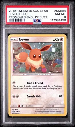 x1 Pokemon 2019 Eevee Sun & Moon Black Star Promo SM184 PSA 8 Brand New Slab - Image 1