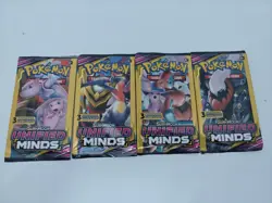 🔥Pokemon Sun & Moon Unified Minds (4) 3-Card Booster Packs Art Set 2019 Sealed - Image 1
