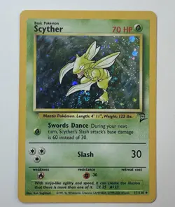 Scyther 2000 Pokemon Base Set 2 Unlimited Card Rare Holo 17/130 - Image 1