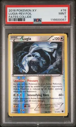 2016 POKEMON XY FATES COLLIDE LUGIA 78/124 REVERSE FOIL PSA 9 - Image 1