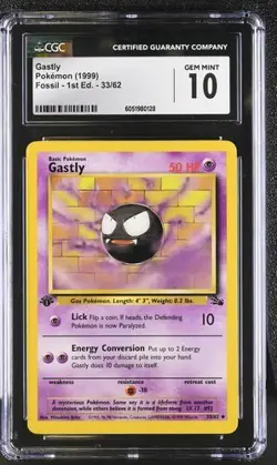 Pokemon CGC 10 Gastly 33/62 Fossil 1st Edition Common Gem Mint - Image 1