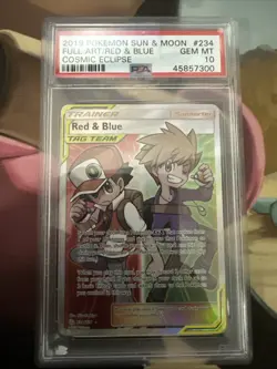 Pokemon Card PSA 10 Red & Blue 234/236 Cosmic Eclipse Full Art Trainer - Image 1