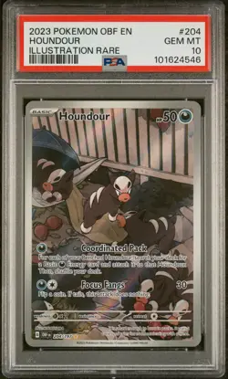 2023 POKEMON OBF EN-OBSIDIAN FLAMES ILLUSTRATION RARE #204 HOUNDOUR PSA 10 - Image 1