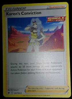 Pokemon TCG Supporter Card: KAREN'S CONVICTION 144/198 Single Strike | Uncommon - Image 1