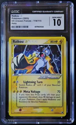 Pokemon Raikou Gold Star EX Unseen Forces #114 CGC 10 Gem Mint - Image 1