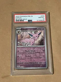 2025 Pokemon Prismatic Evolutions #033 Espeon Reverse Holo PSA 10 Card GEM MINT - Image 1