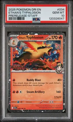 2025 POKEMON DRI EN-DESTINED RIVALS #034ETHAN'S TYPHLOSION PRERELEASE-STAFF - Image 1