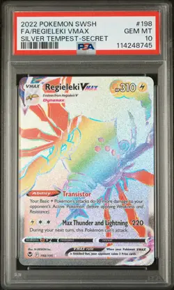 2022 Pokemon SWSH Full Art Regieleki Vmax 198/195 Silver Tempest Secret PSA 10 - Image 1