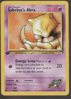 Pokemon Card WOTC 1999 1st Edition Sabrina's Abra 91/132 Gym Heroes - MP - Image 1