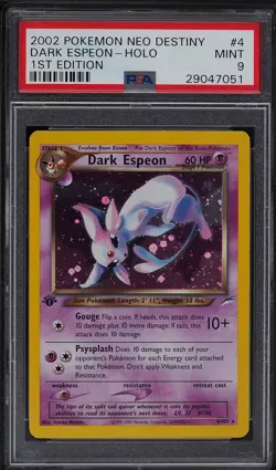 2002 Pokemon Card Neo Destiny 1st Edition Holo Dark Espeon #4 PSA 9 MINT - Image 1