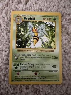 Pokemon Card Beedrill Shadowless Base Set Rare 17/102 NM - Image 1