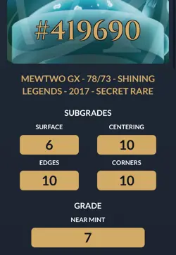2017 POKEMON SUN & MOON SHINING LEGENDS #78 MEWTWO GX SECRET ACE 7 Near Mint - Image 3