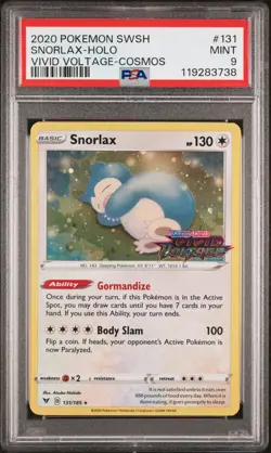 2020 POKEMON SWORD & SHIELD VIVID VOLTAGE #131 SNORLAX-HOLO COSMOS PSA 9 - Image 1