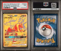 2021 POKEMON SM BLACK STAR PROMO #SM247 FULL ART/RESHIRAM & CHARIZARD GX PSA 9 - Image 1