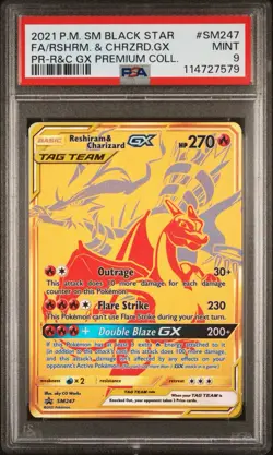 2021 POKEMON SM BLACK STAR PROMO #SM247 FULL ART/RESHIRAM & CHARIZARD GX PSA 9 - Image 2