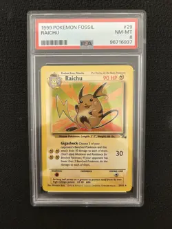 Pokemon Raichu Fossil 1999 Non-Holo Card PSA 8 NM-MT 29/62 - Image 1