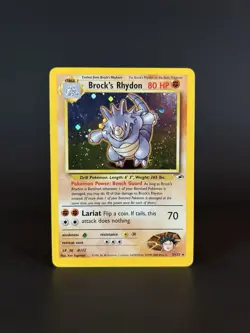 (NM) Brock's Rhydon 002/132 Gym Heroes Holo Rare Vintage Pokemon Card - Image 1