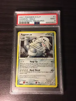 2007 POKEMON D&P MYSTERIOUS TREASURES AGGRON 1/123 HOLO PSA 9 MINT - Image 1