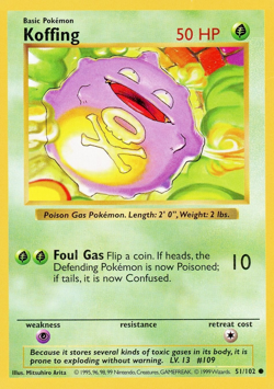 Pokemon TCG Koffing Shadowless Base Set Card #51/102 LP Light Play Free Shipping - Image 1