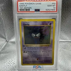 Pokemon PSA 10 GEM MINT Gastly 1st Edition Base Set Shadowless 1999 Card 50/102 - Image 1