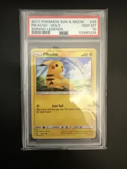 2017 Pokemon Pikachu Holo 28 PSA 10 Sun & Moon Shining Legends - Image 1