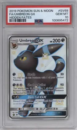 2019 POKEMON SUN & MOON HIDDEN FATES #SV69 FULL ART/UMBREON GX PSA 10 - Image 1