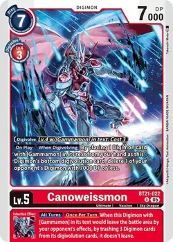 1x BT21-022 Canoweissmon World Convergence Digimon Card Game x1 - Image 1