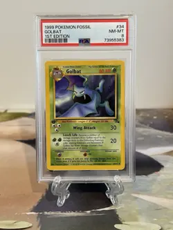 Pokemon Card 1st Edition Golbat - Fossil Set No. 34/62 - PSA 8 NM-MT - Image 1