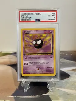 Pokemon Card 1st Edition Gastly - Fossil Set No. 33/62 - PSA 8 NM-MT - Image 1
