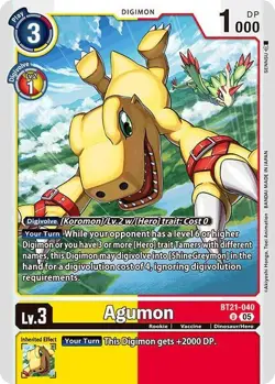 1x BT21-040 Agumon World Convergence Digimon Card Game x1 - Image 1