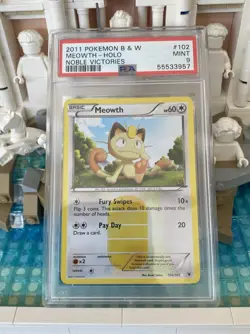 PSA 9 MEOWTH 102/101 Secret Rare Holo B&W Noble Victories 2011 - Pokemon Card - Image 1