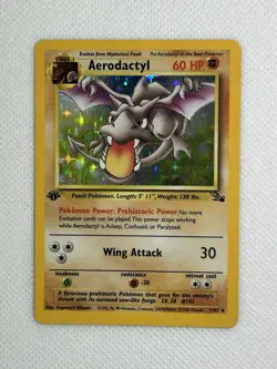 Pokemon TCG Aerodactyl 1/62 Holo Rare 1st Edition Fossil 1999 - Image 1