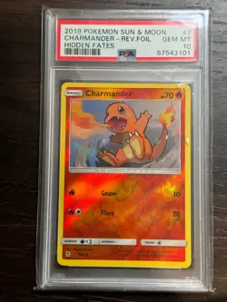 2019 Pokemon Hidden Fates 7/68 Charmander Reverse Holo PSA 10 - Image 1