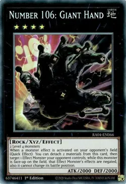 Yugioh! Number 106: Giant Hand - RA04-EN066 - Collector's Rare - 1st Edition Nea - Image 1