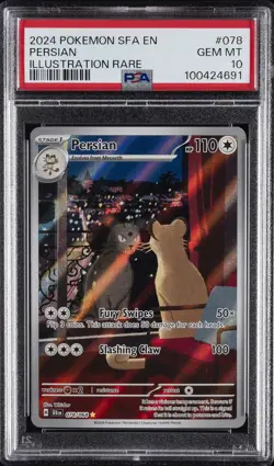 2024 POKEMON SFA EN-SHROUDED FABLE ILLUSTRATION RARE #078 PERSIAN PSA 10 - Image 1