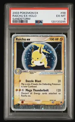 Pokemon 2003 Raichu EX 98/100 Holo Sandstorm PSA 6 Slab Card #98 Rare Vintage - Image 1