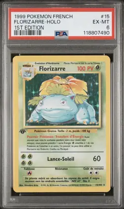1999 Pokemon FRENCH 1st Edition Base Set Florizarre-Venusaur Holo 15/102 PSA 6 - Image 1