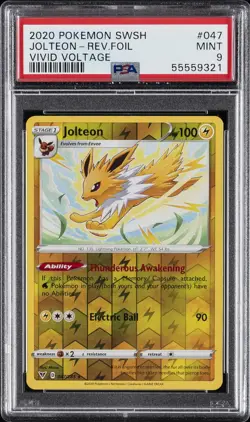 2020 POKEMON SWORD & SHIELD VIVID VOLTAGE #047 JOLTEON-REVERSE FOIL PSA 9 - Image 1